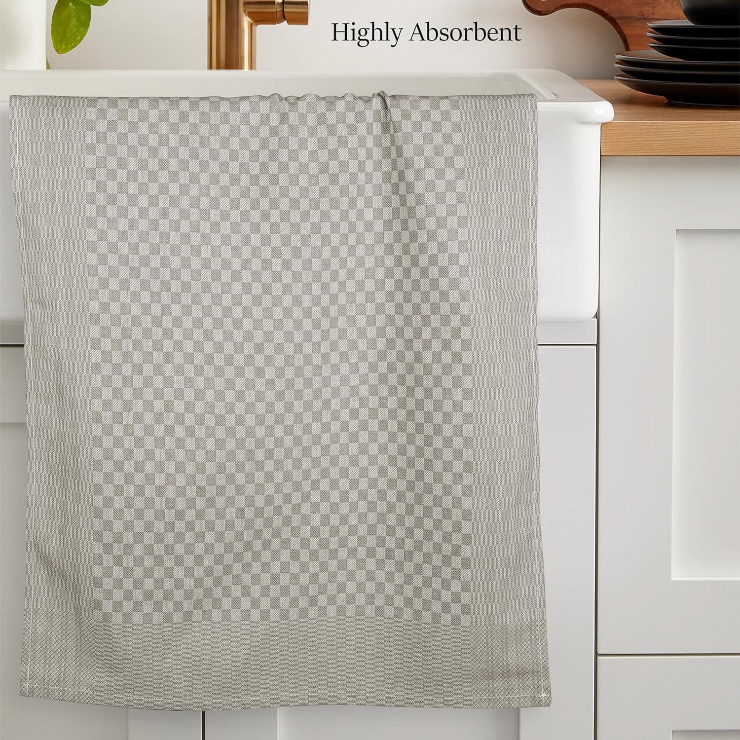 Pack of 5 Large Super Absorbent 100 Percent Cotton Tea Towels Quick Dry Durable Check Pattern Dish Cloths for Kitchen Home and Professional Use