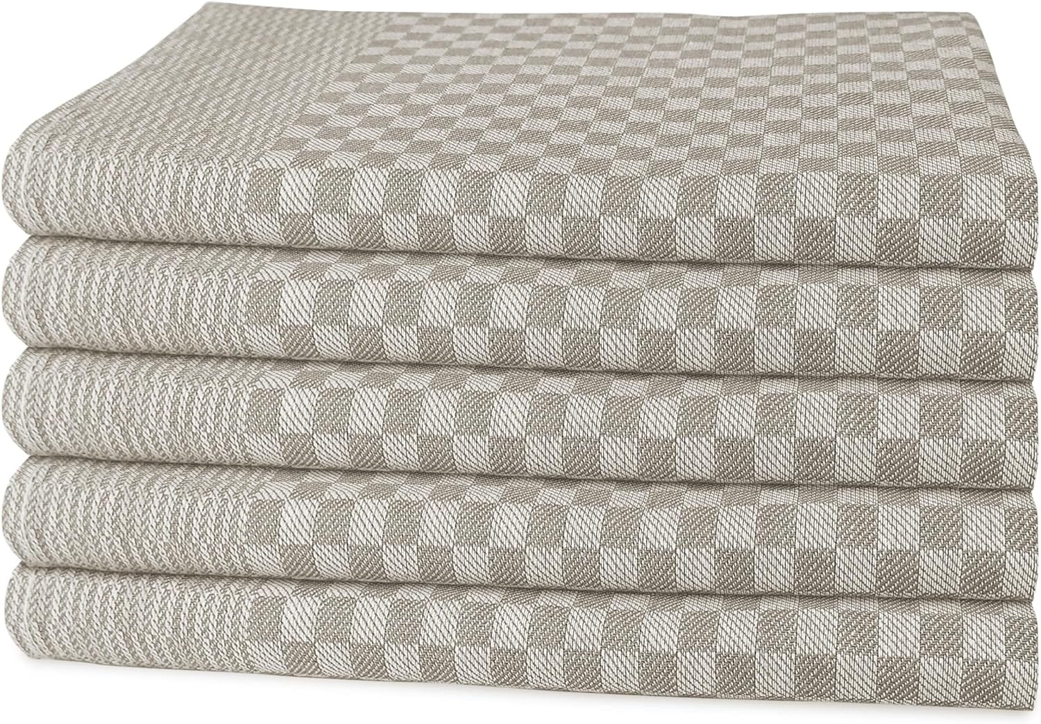 Pack of 5 Large Super Absorbent 100 Percent Cotton Tea Towels Quick Dry Durable Check Pattern Dish Cloths for Kitchen Home and Professional Use