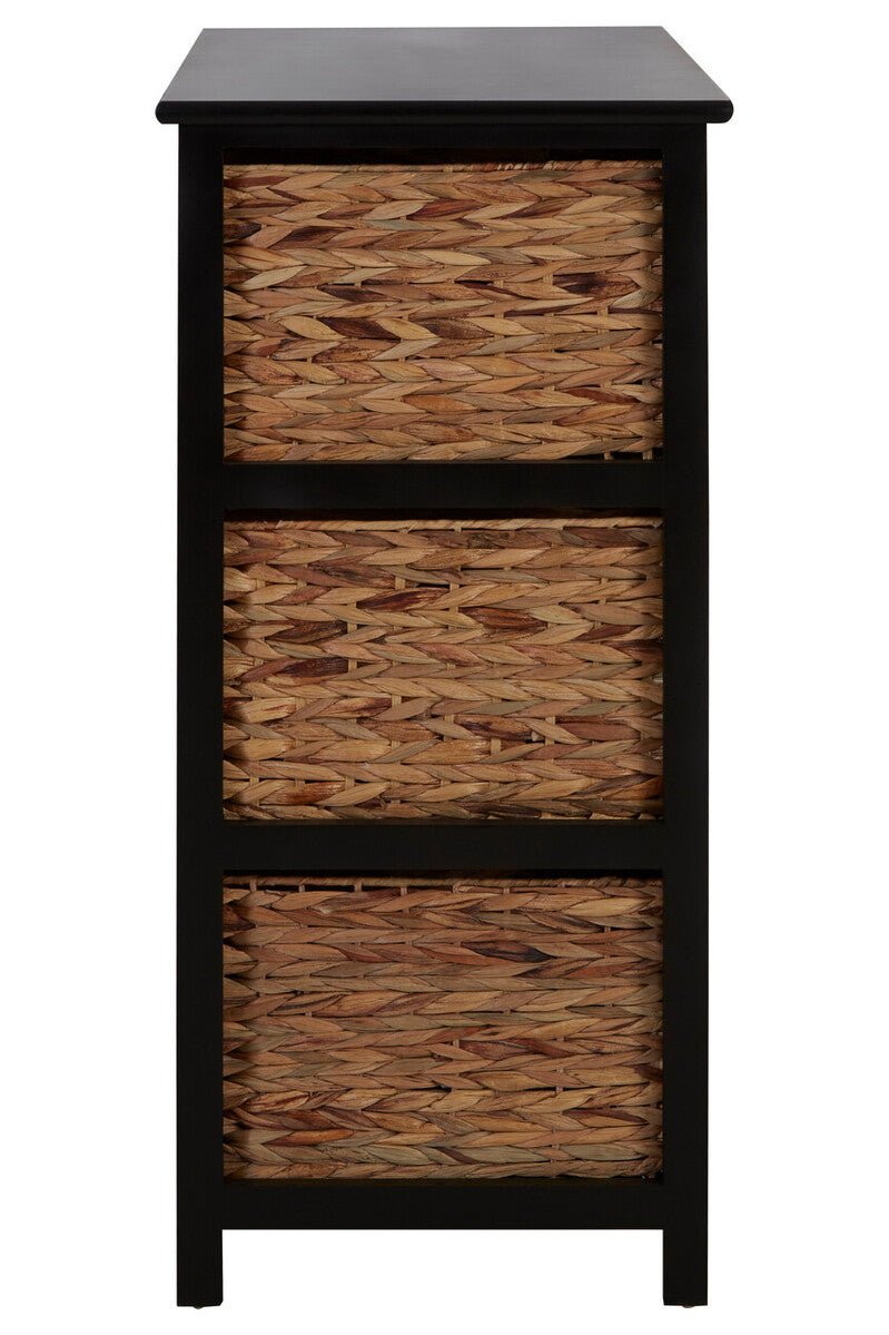 Padstow Black Storage Unit with 6 Water Hyacinth Drawers