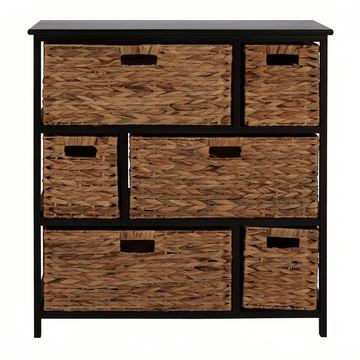 Padstow Black Storage Unit with 6 Water Hyacinth Drawers