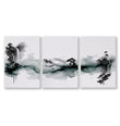 Paintings Abstract Art Landscape Japanese Ink Wash Dark Green & Black Wall Art Prints | Set of 3