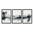 Paintings Abstract Art Landscape Japanese Ink Wash Dark Green & Black Wall Art Prints | Set of 3