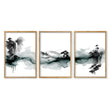 Paintings Abstract Art Landscape Japanese Ink Wash Dark Green & Black Wall Art Prints | Set of 3