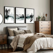 Paintings Abstract Art Landscape Japanese Ink Wash Dark Green & Black Wall Art Prints | Set of 3