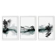 Paintings Abstract Art Landscape Japanese Ink Wash Dark Green & Black Wall Art Prints | Set of 3