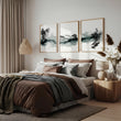 Paintings Abstract Art Landscape Japanese Ink Wash Dark Green & Black wall art displayed on a wall in a styled room — view 2