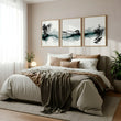 Paintings Abstract Art Landscape Japanese Ink Wash Dark Green & Black wall art displayed on a wall in a styled room — view 3