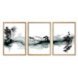 Paintings Abstract Art Landscape Japanese Ink Wash Dark Green & Black wall art in an oak frame