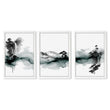 Paintings Abstract Art Landscape Japanese Ink Wash Dark Green & Black wall art in a white frame