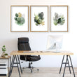 Paintings for Home Office Botanical Watercolour Leaves Green & Gold wall art displayed on a wall in a styled room — view 2