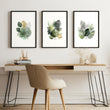 Paintings for Home Office Botanical Watercolour Leaves Green & Gold wall art displayed on a wall in a styled room — view 5