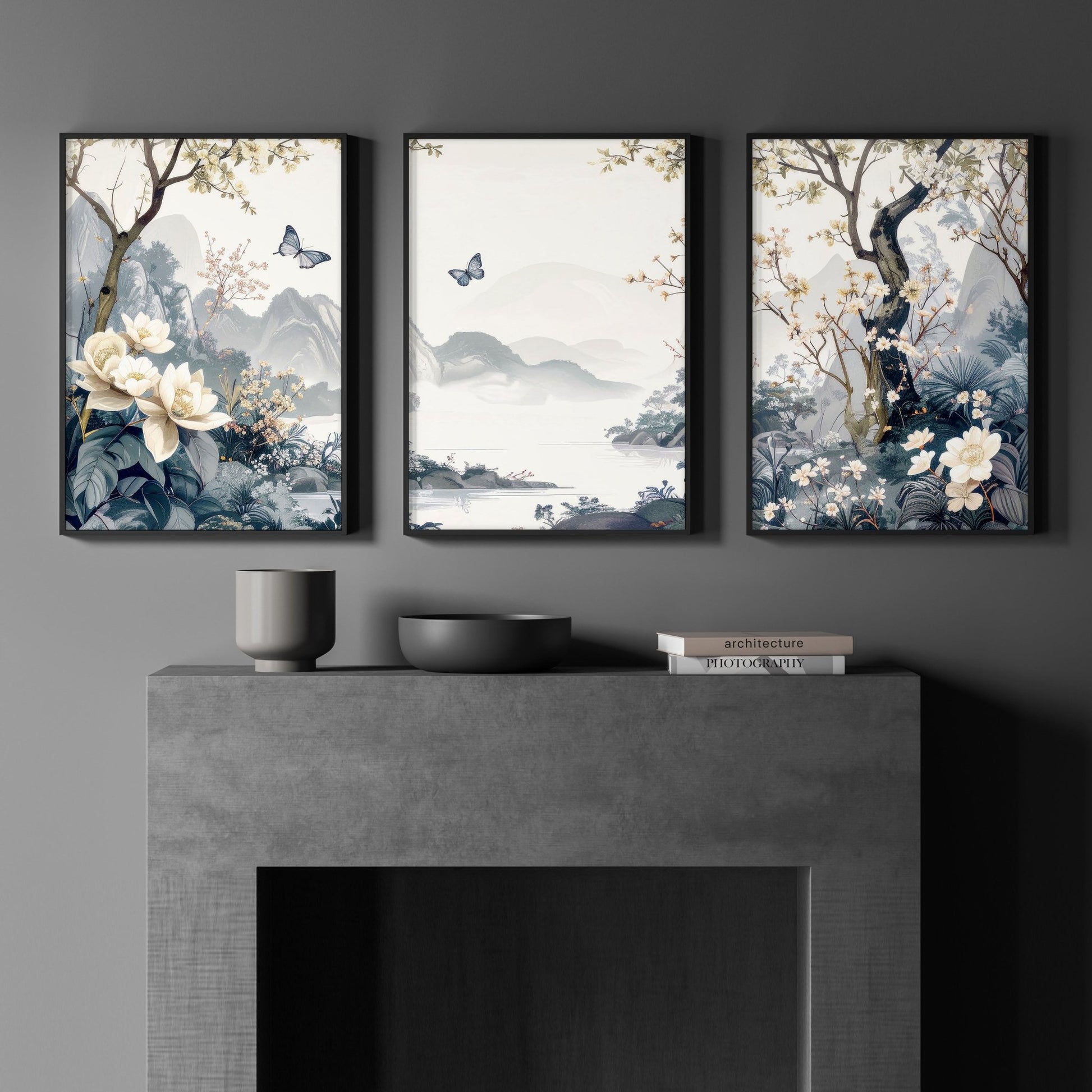 Paintings For Living Room | Set of 3 Chinoiserie Wall art Prints