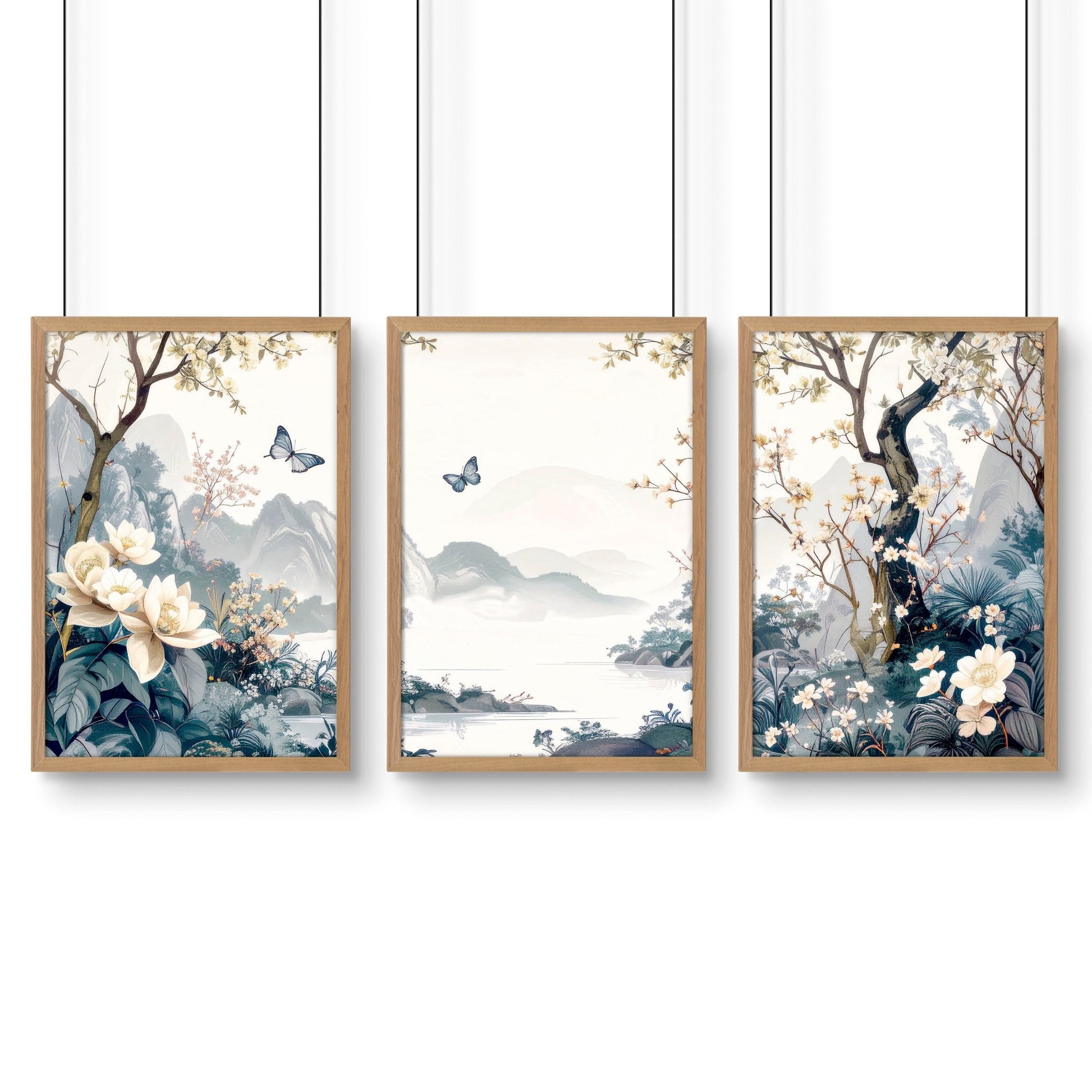 Paintings For Living Room | Set of 3 Chinoiserie Wall art Prints