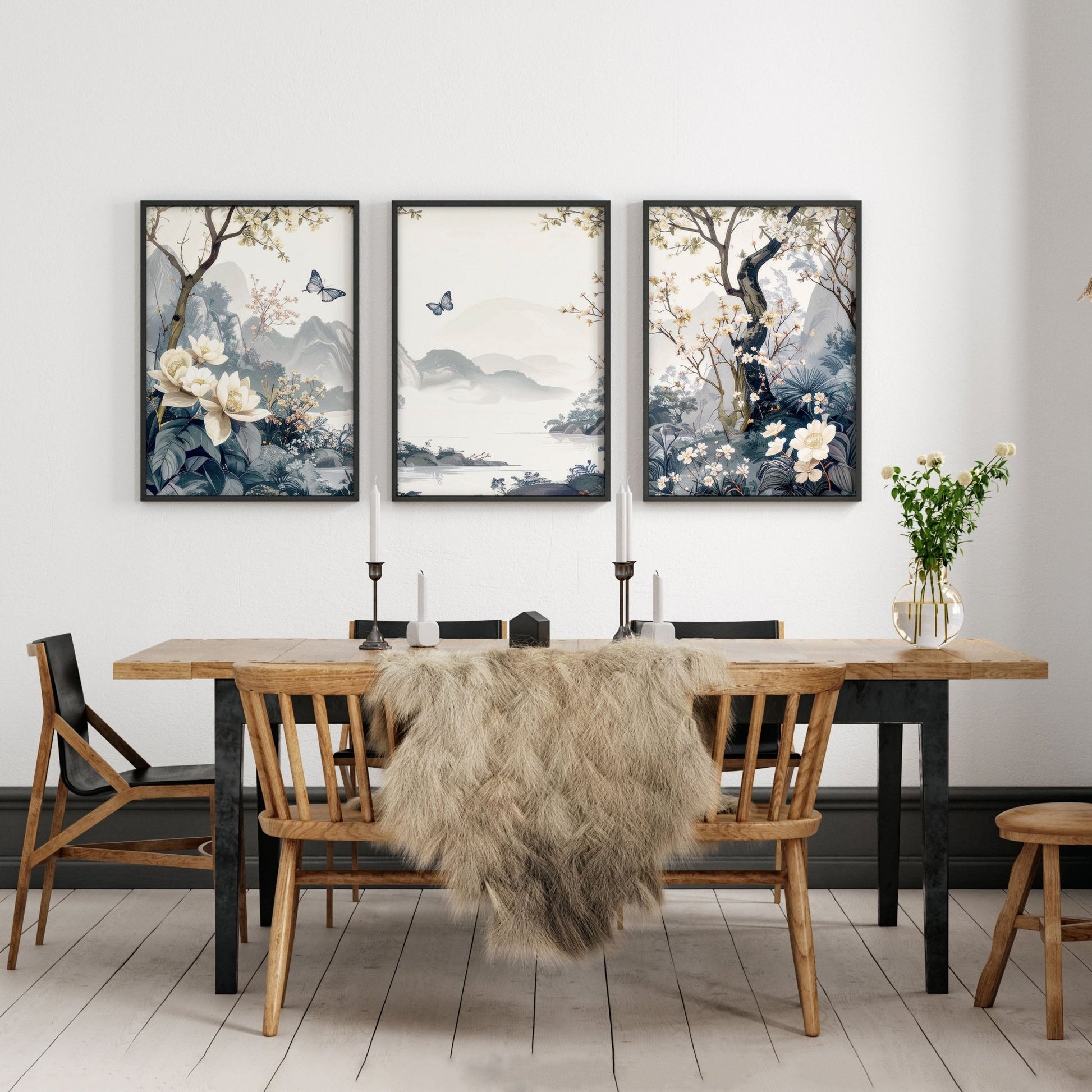 Paintings For Living Room | Set of 3 Chinoiserie Wall art Prints