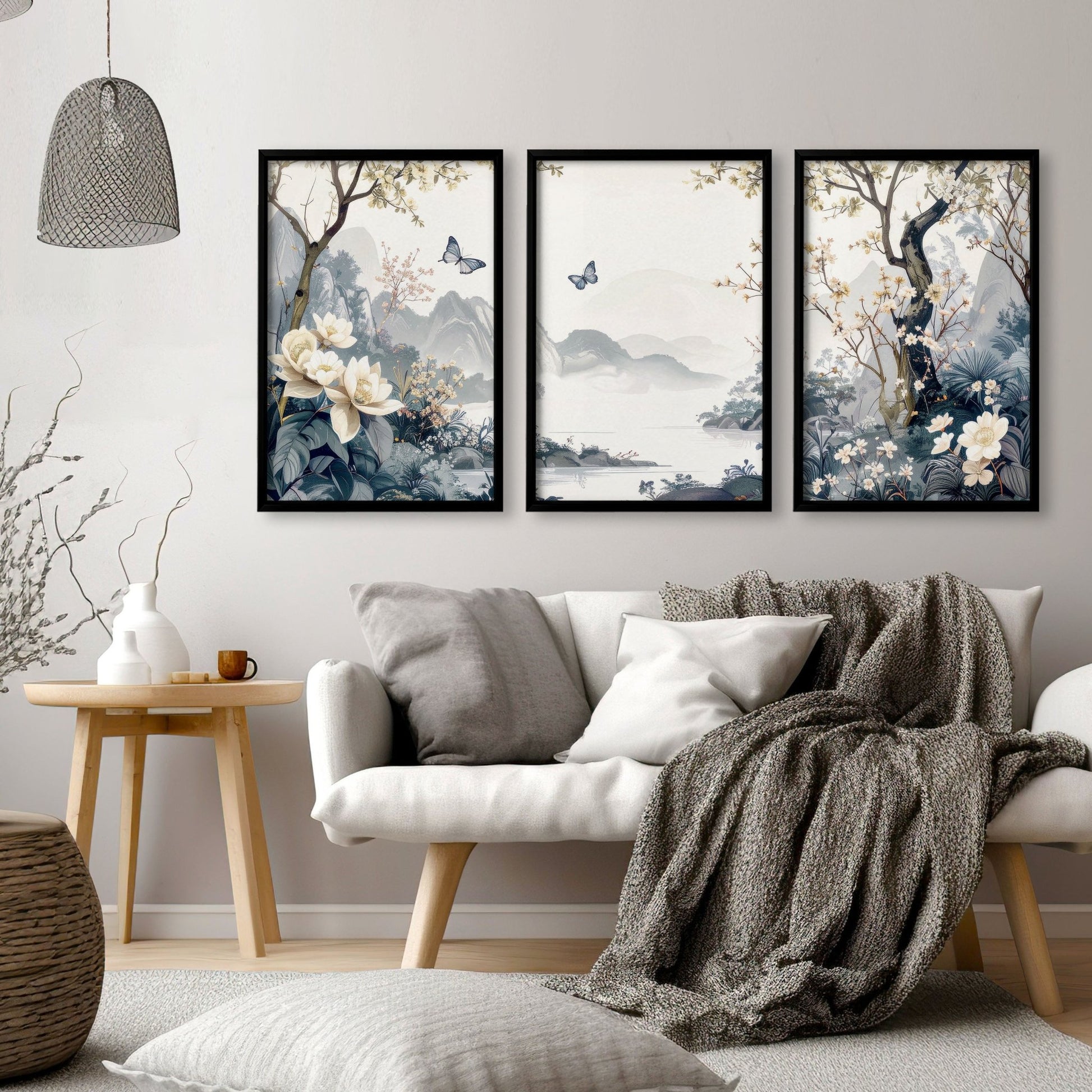 Paintings For Living Room | Set of 3 Chinoiserie Wall art Prints