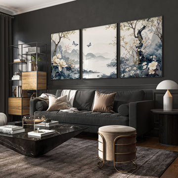 Paintings For Living Room | Set of 3 Chinoiserie Wall art Prints