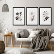 Paintings in Living Room French Country Botanical Ivory Grey Floral wall art displayed on a wall in a styled room — view 13