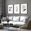 Paintings in Living Room French Country Botanical Ivory Grey Floral wall art displayed on a wall in a styled room — view 4