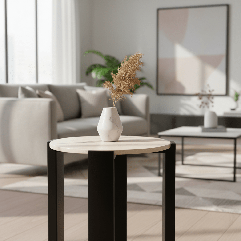 Palermo Cream Marble Top Round Side Table