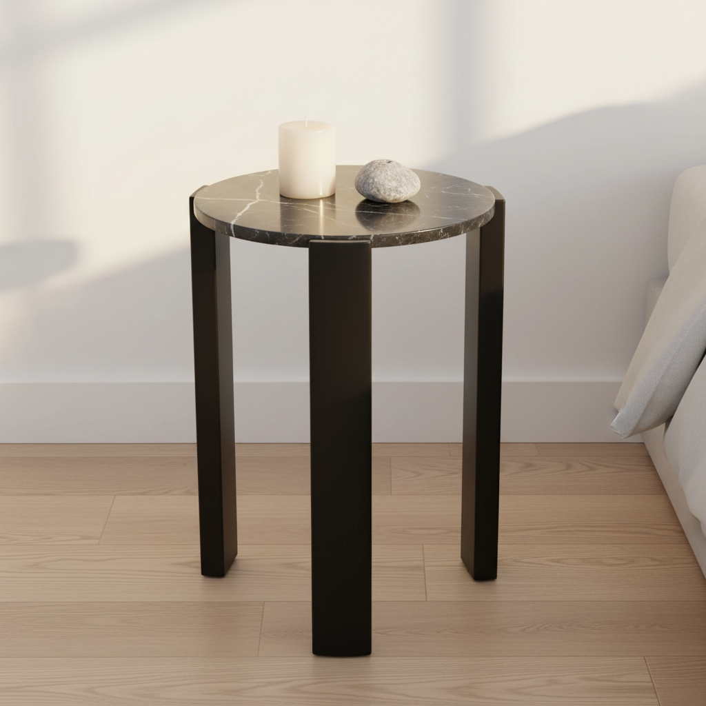 Palermo Black Marble Top Round Side Table