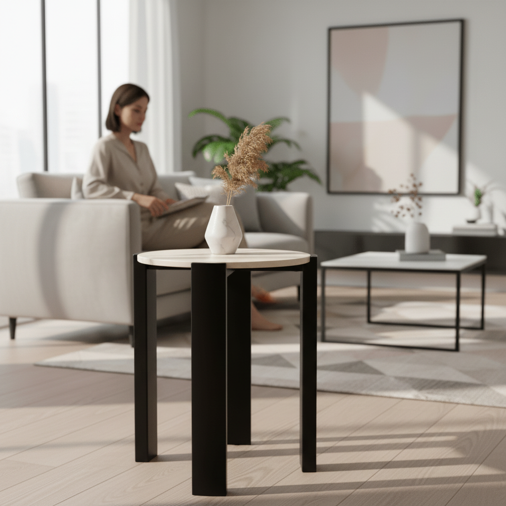 Palermo Cream Marble Top Round Side Table