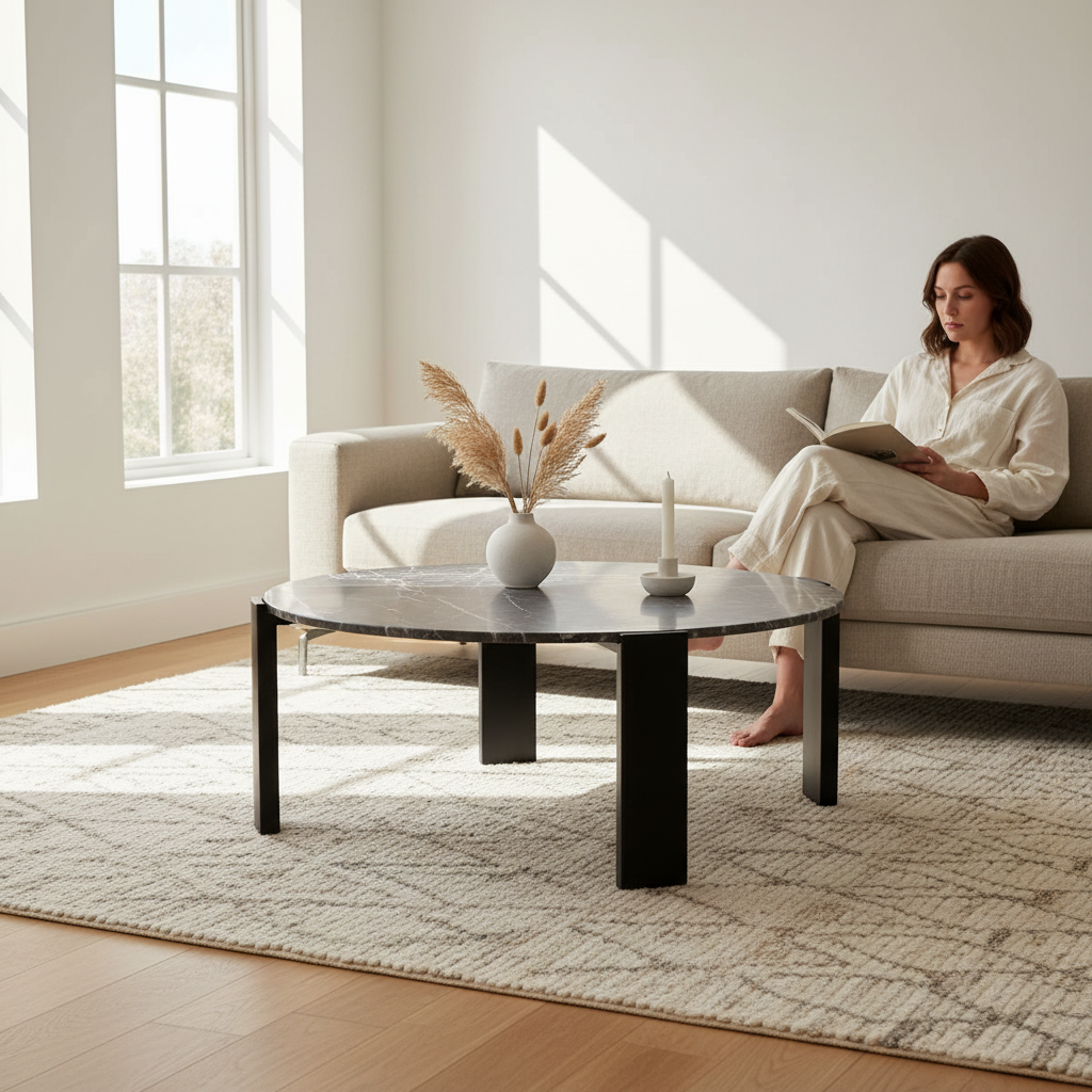 Palermo Round Black Marble Top Large Coffee Table