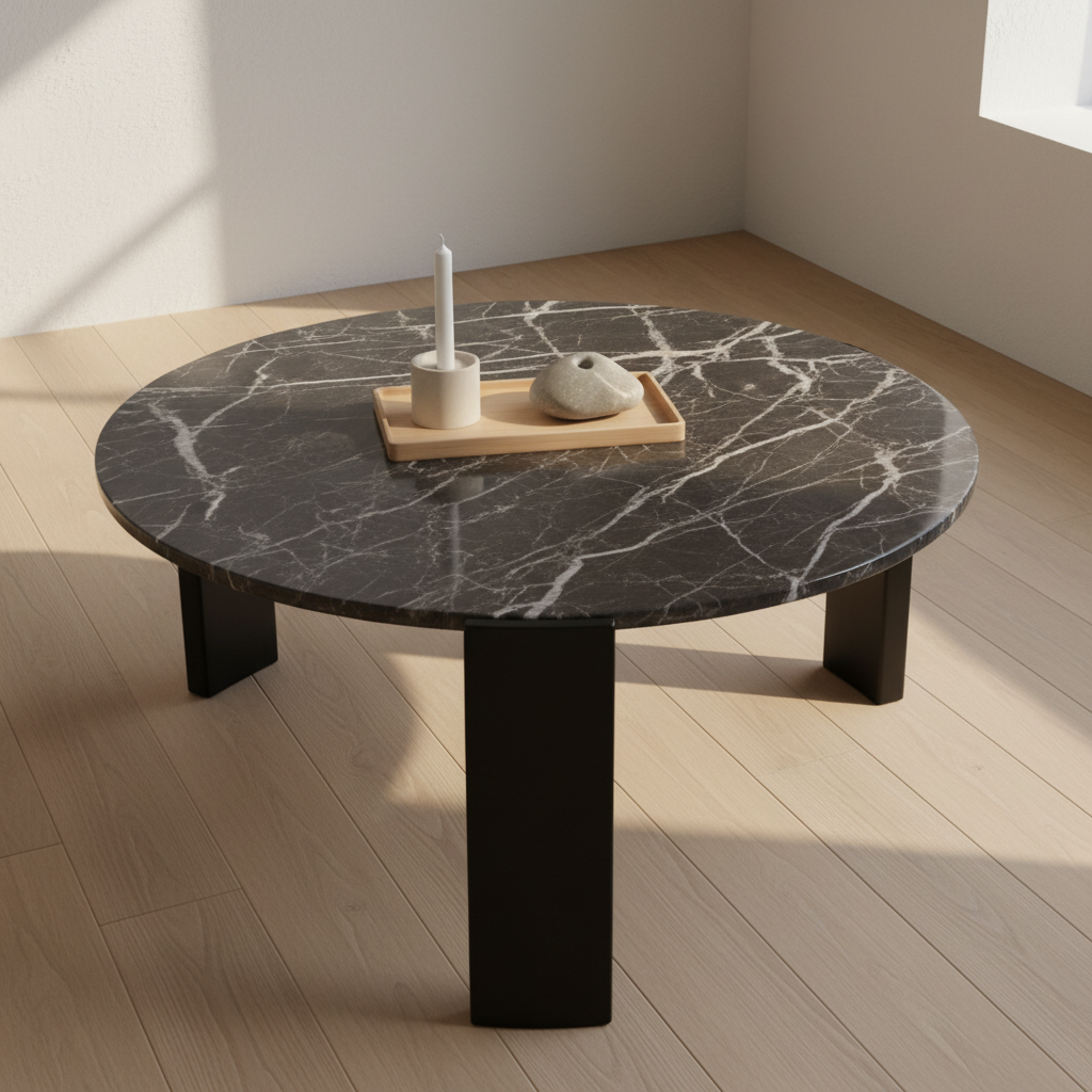 Palermo Round Black Marble Top Large Coffee Table