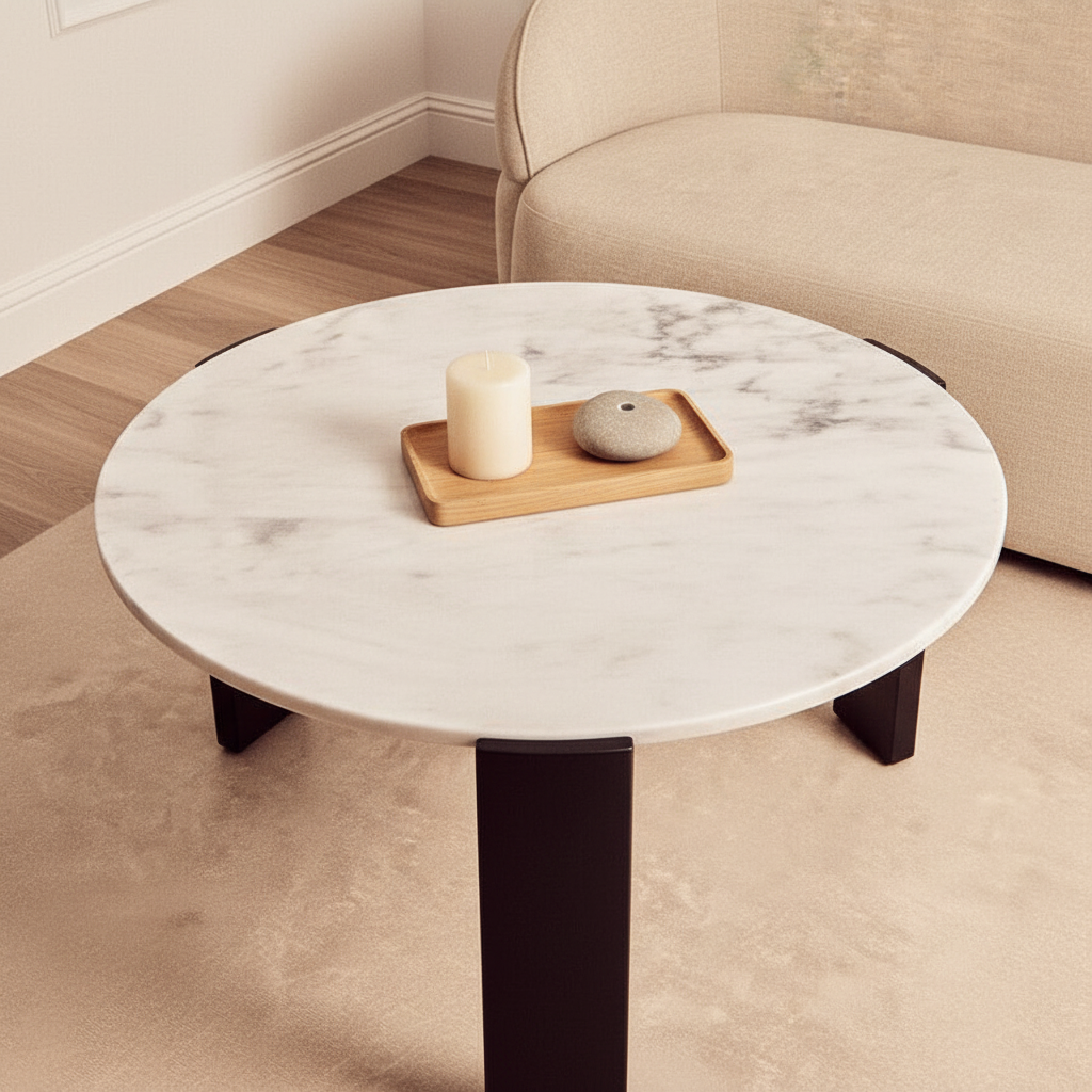 Palermo Round White Marble Top Large Coffee Table