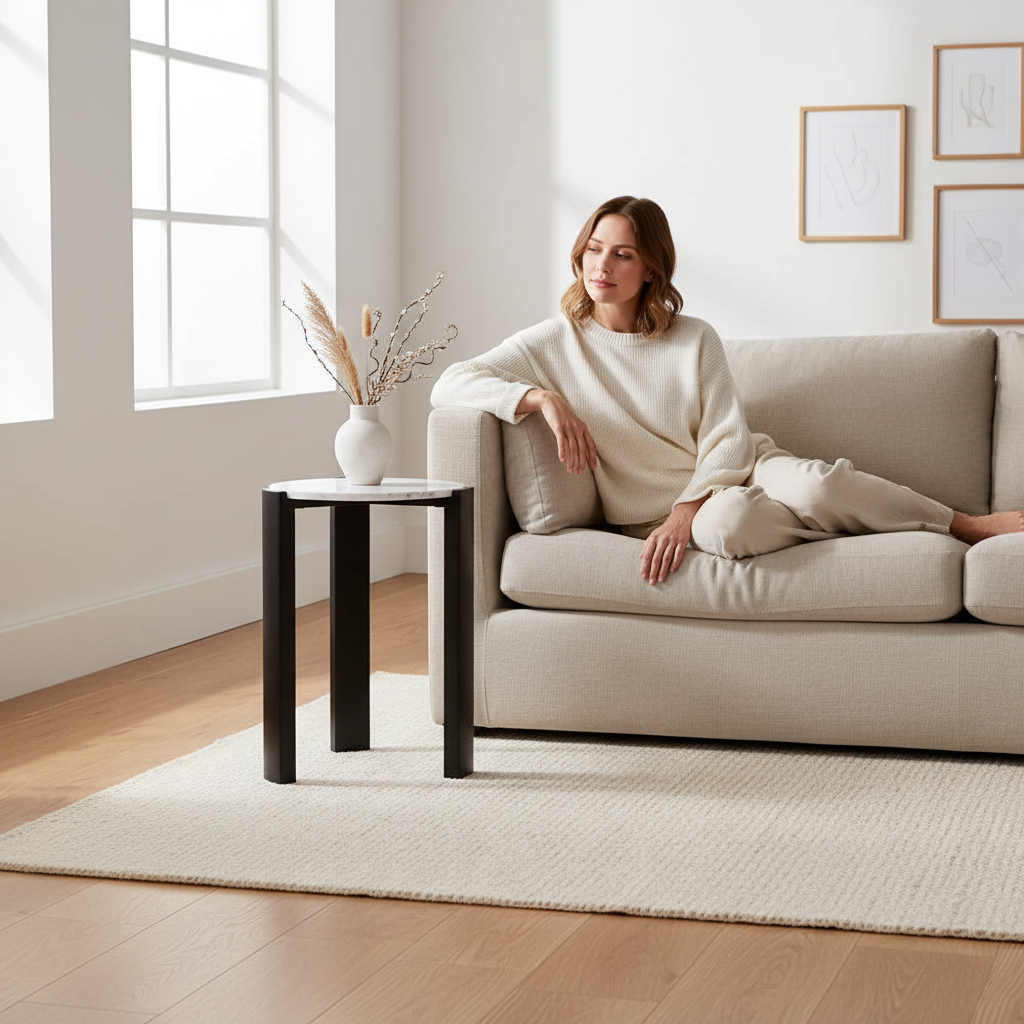 Palermo White Marble Top Round Side Table