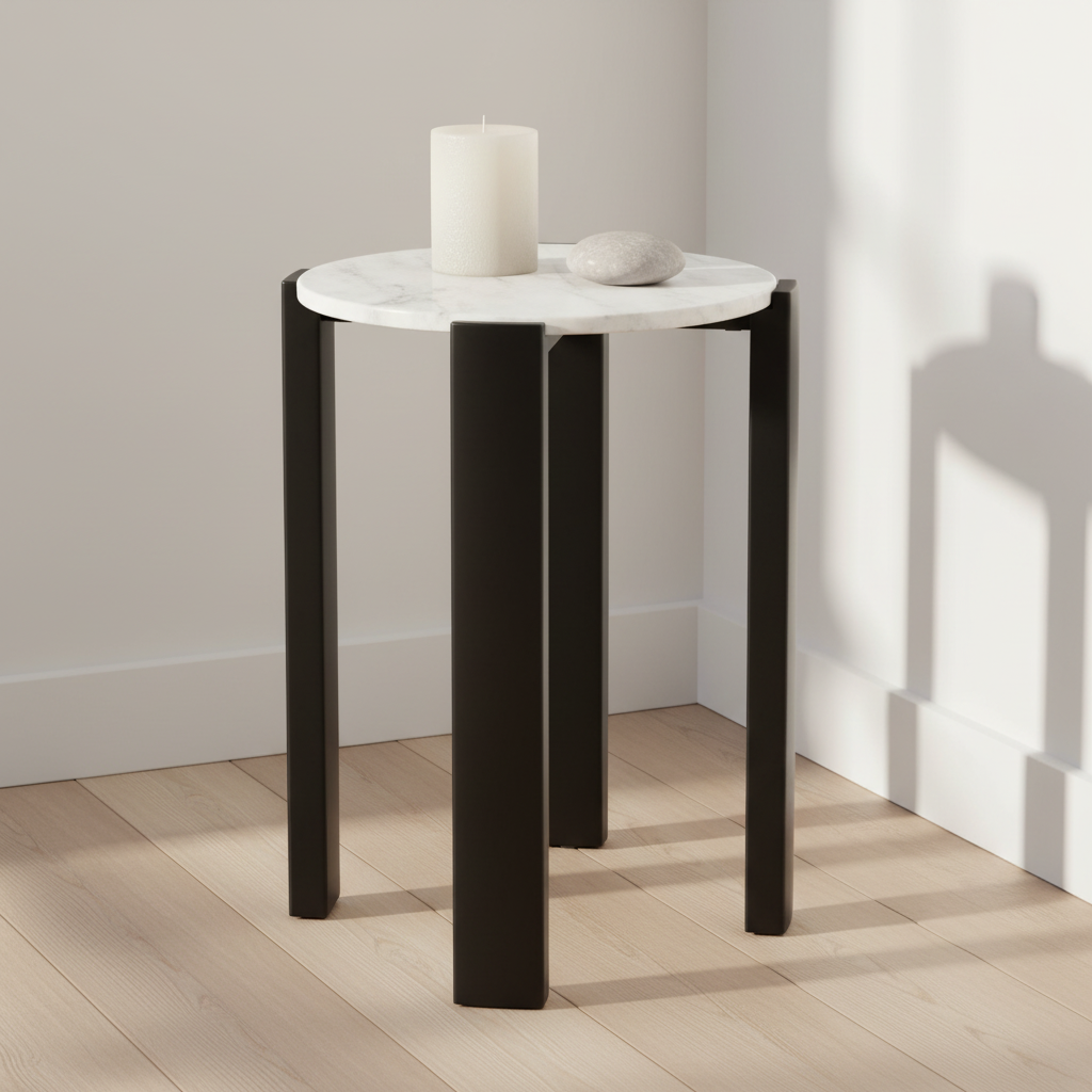 Palermo White Marble Top Round Side Table