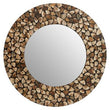 Palu Round Black Wall Mirror with Seashell Inlay