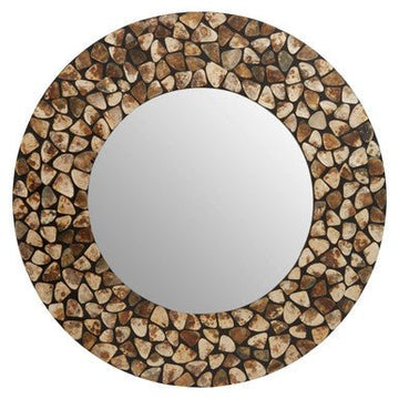 Palu Round Black Wall Mirror with Seashell Inlay