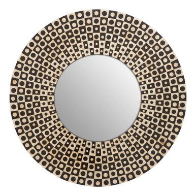 Palu Round Black Wall Mirror with Shell Inlay