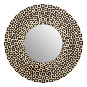 Palu Round Black Wall Mirror with Shell Inlay