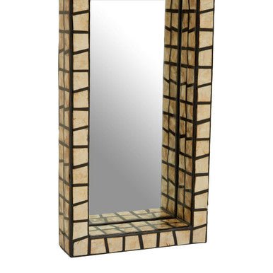 Palu Tall Black Wall Mirror with Shell Inlay