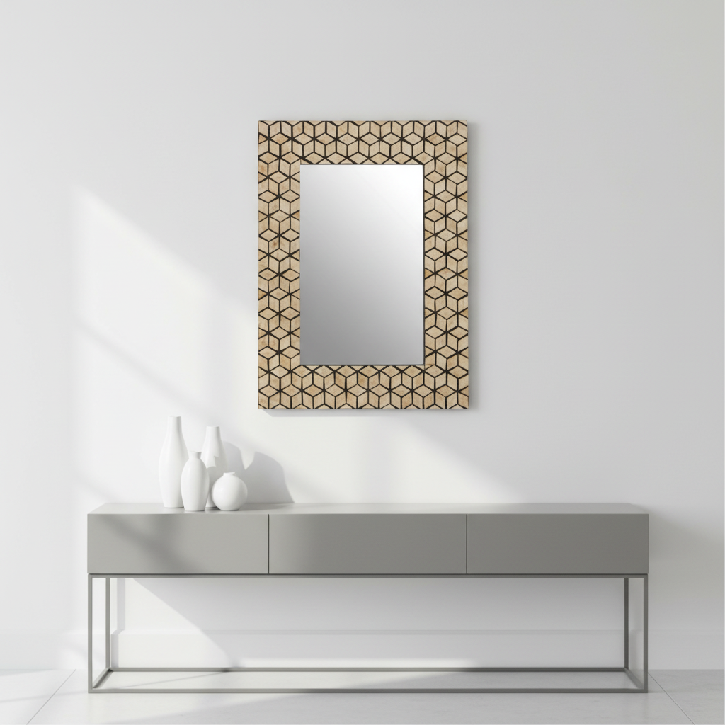 Palu Black Wall Mirror with Seashell Inlay