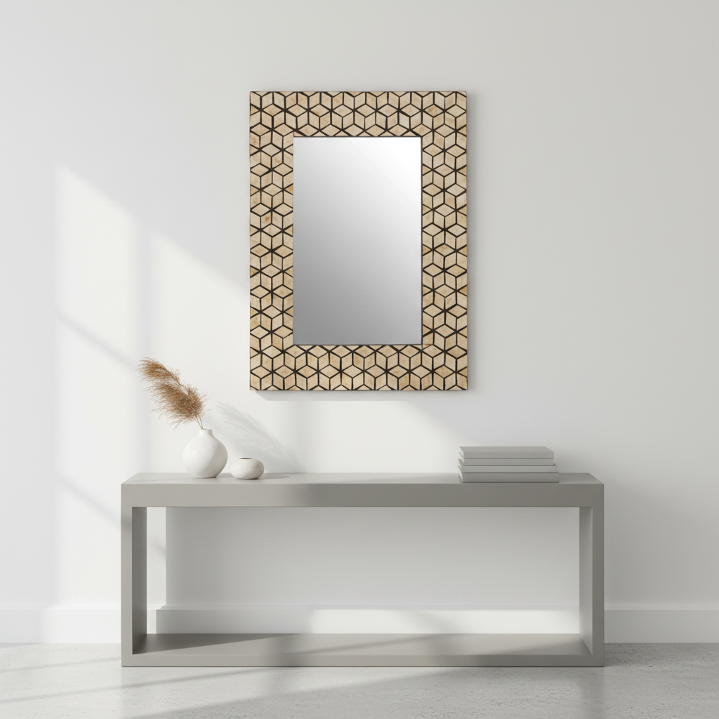 Palu Black Wall Mirror with Seashell Inlay