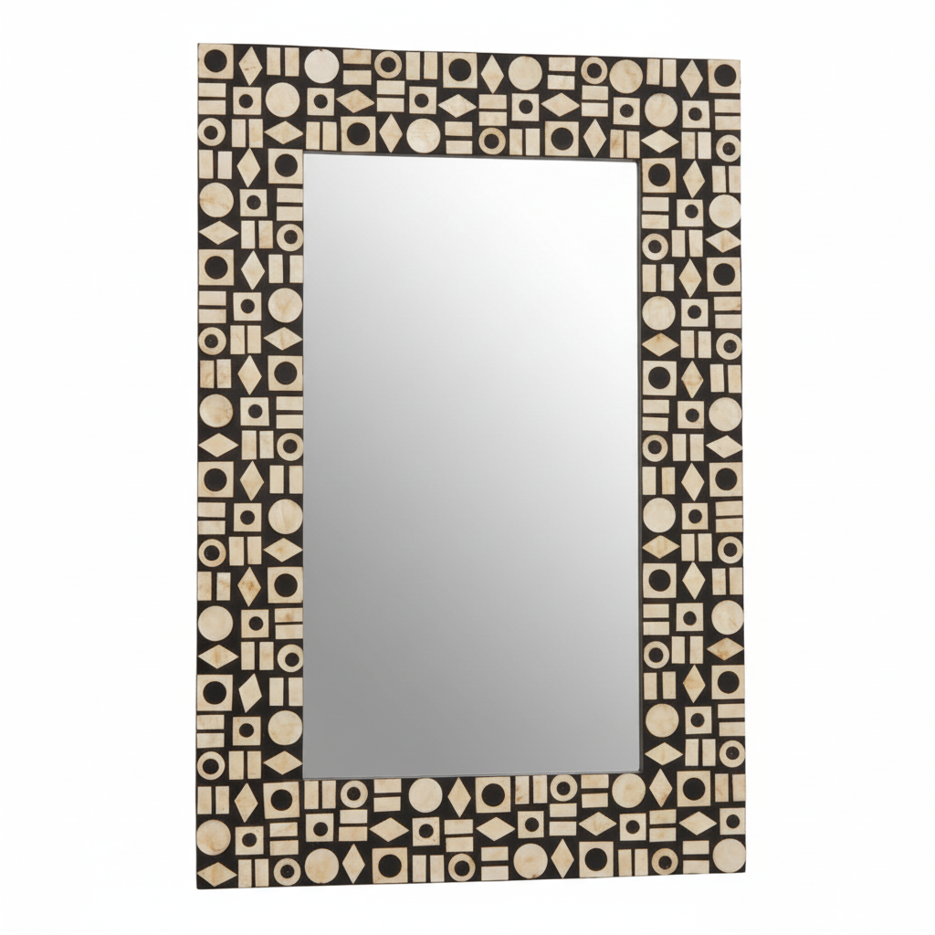 Palu Black Wall Mirror with Shell Inlay
