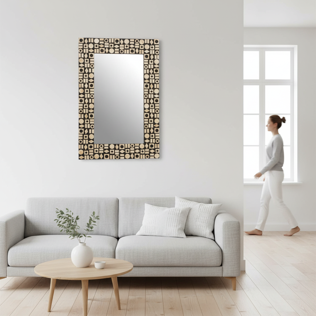 Palu Black Wall Mirror with Shell Inlay