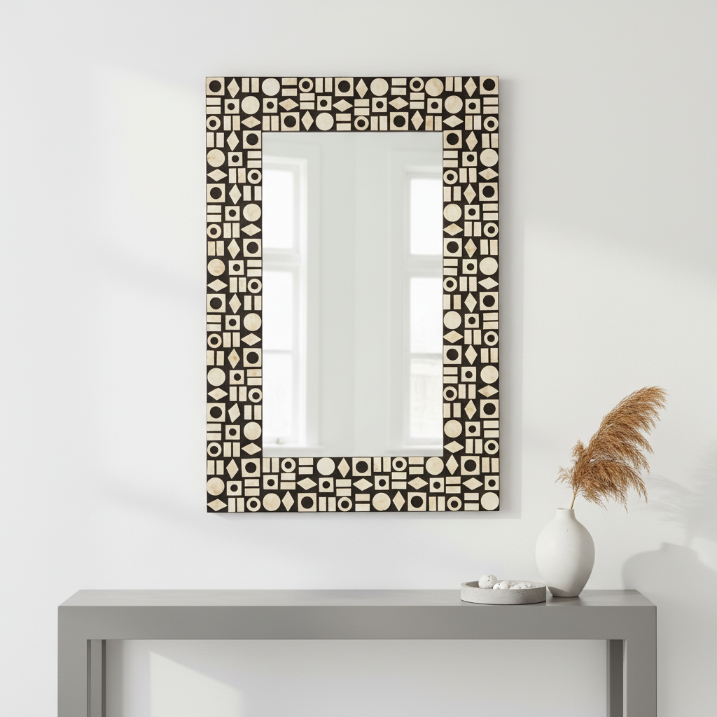 Palu Black Wall Mirror with Shell Inlay