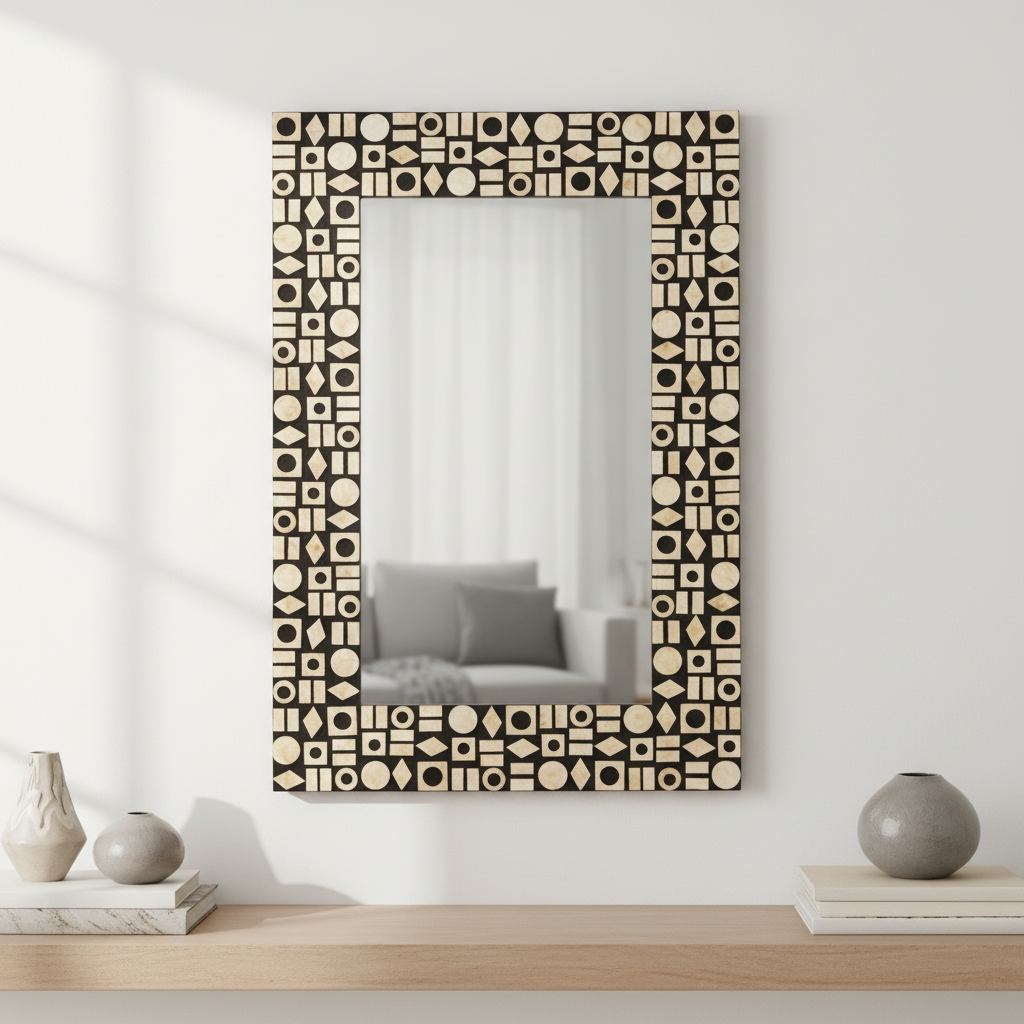 Palu Black Wall Mirror with Shell Inlay