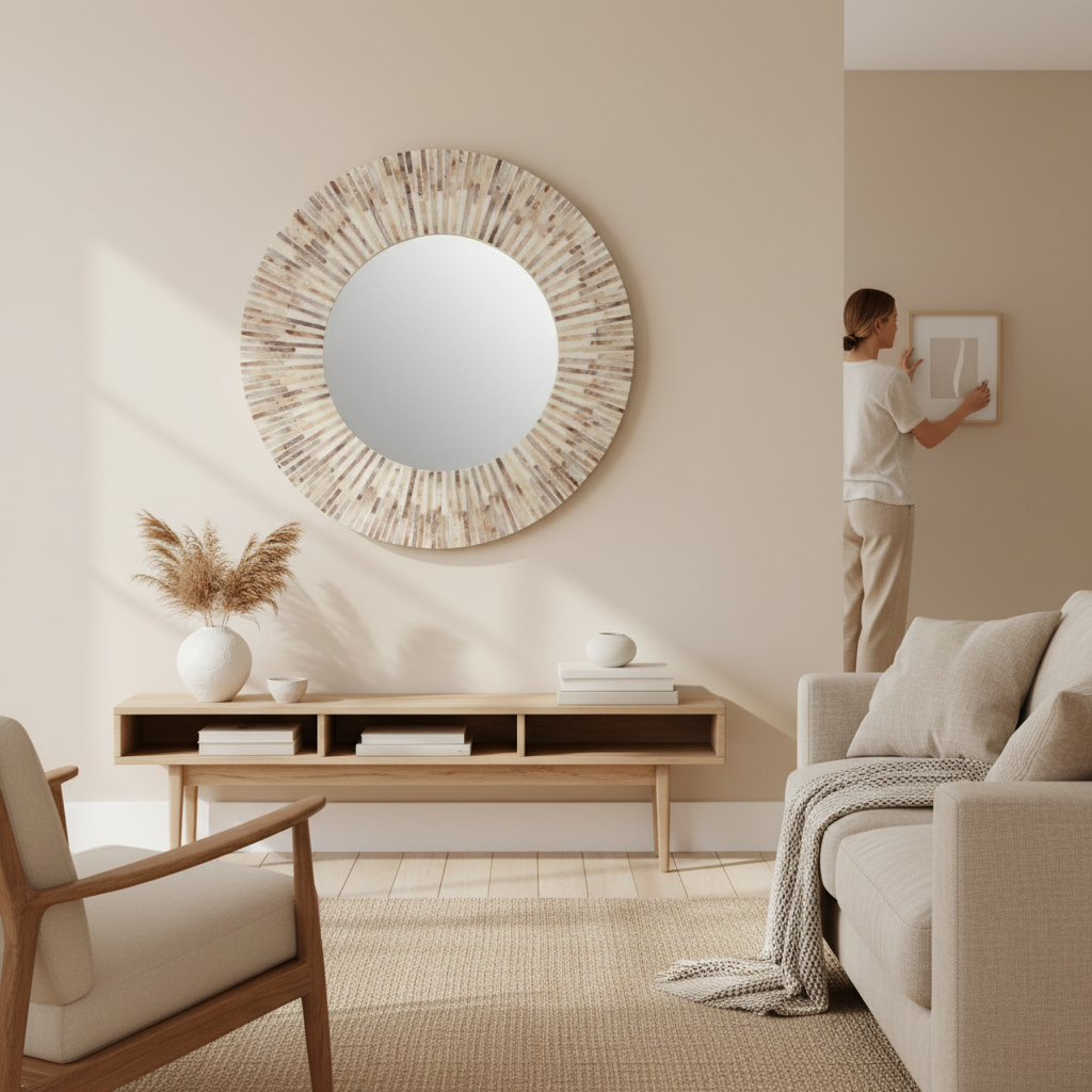 Palu Natural Shell Round Wall Mirror