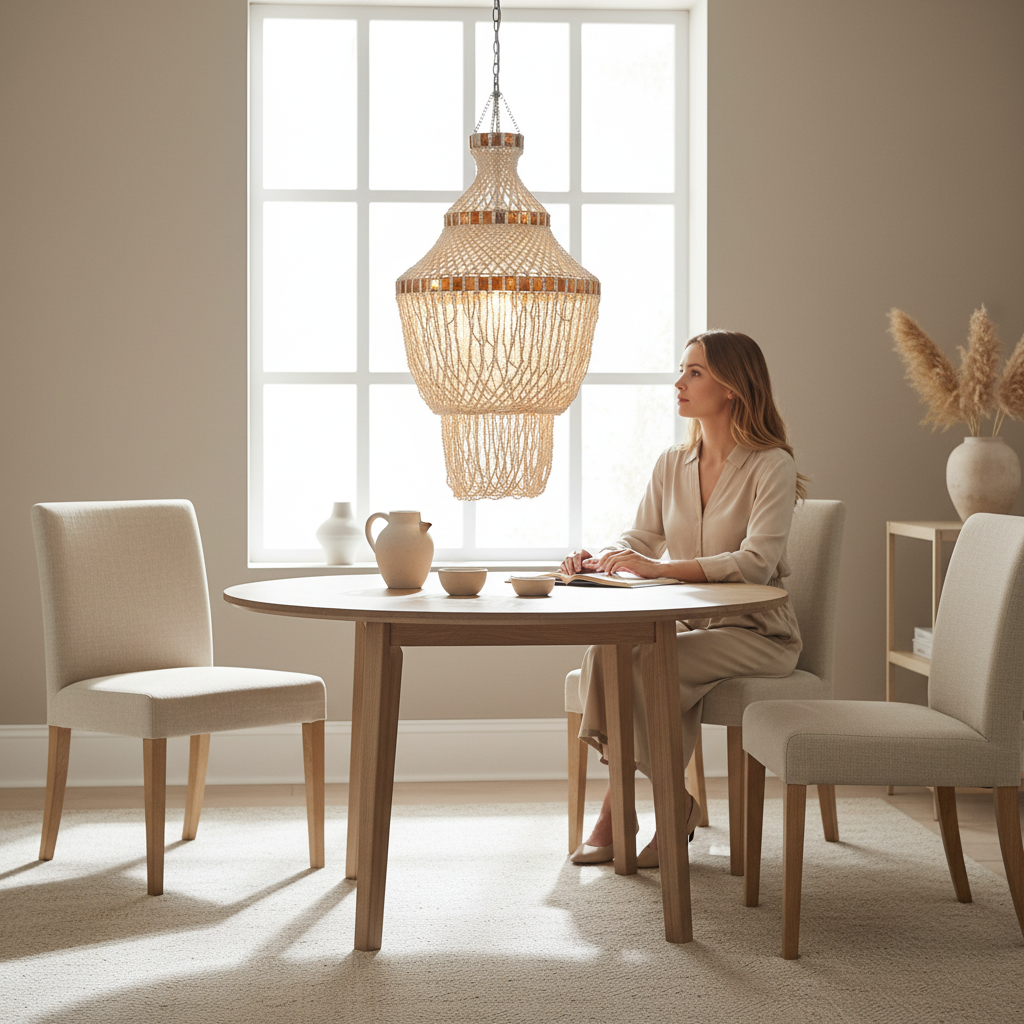 Palu Natural White and Amber Shell Pendant Light