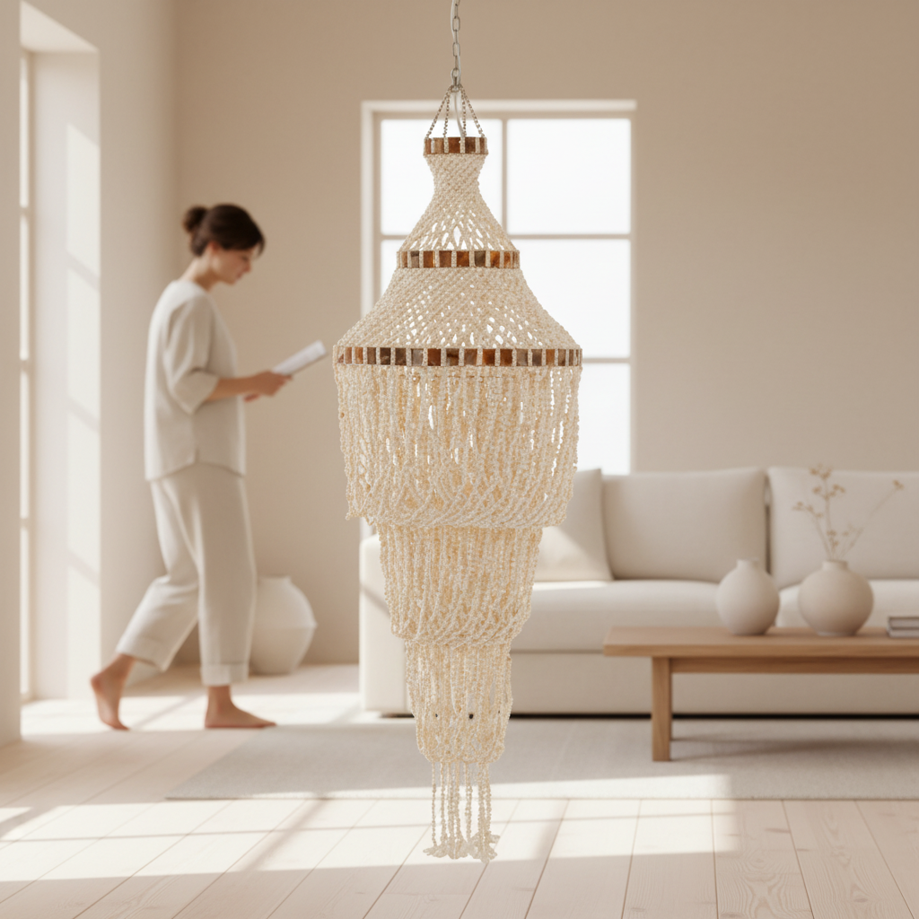 Palu Natural White and Amber Shell Pendant Shade