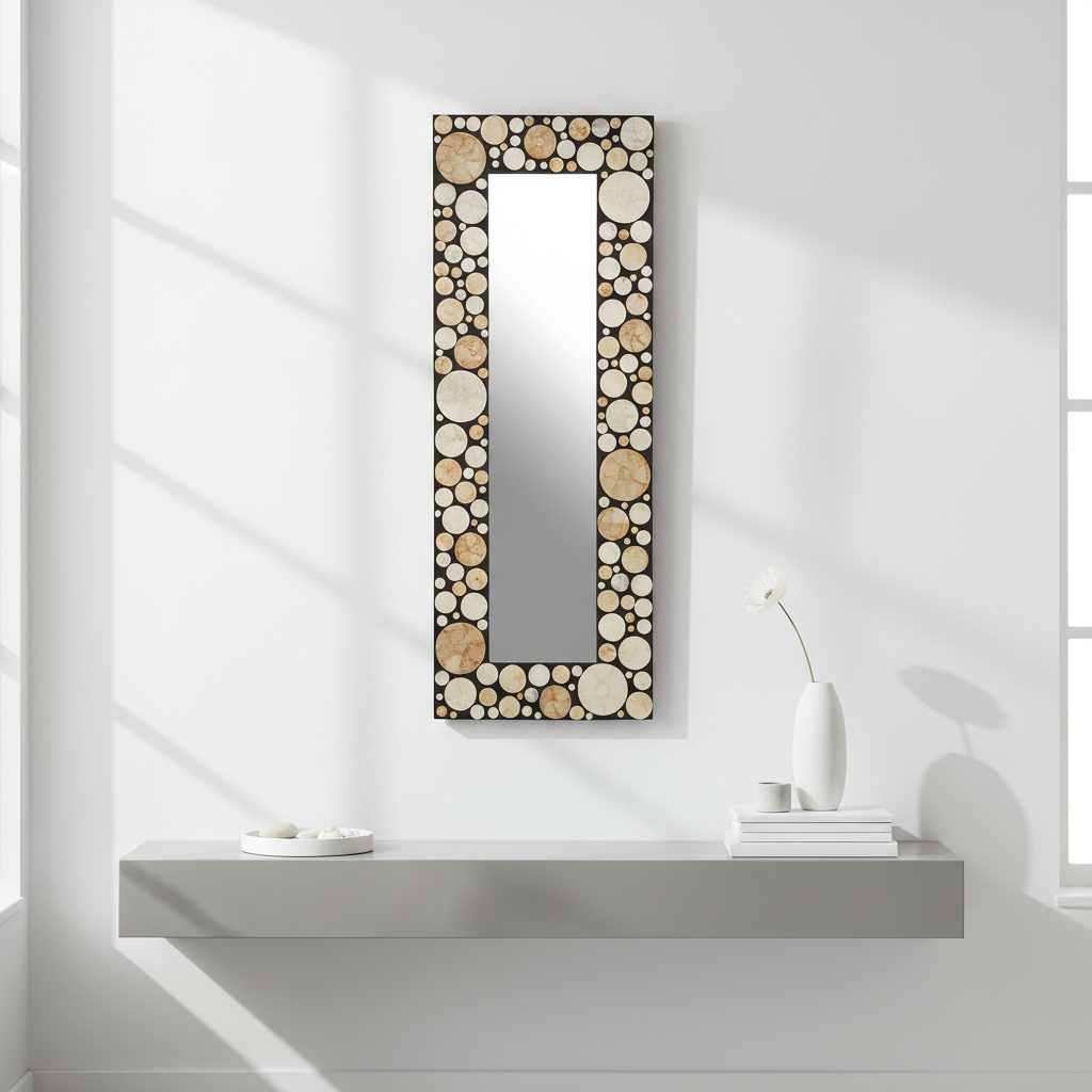Palu Rectangular Black Wall Mirror with Shell Inlay