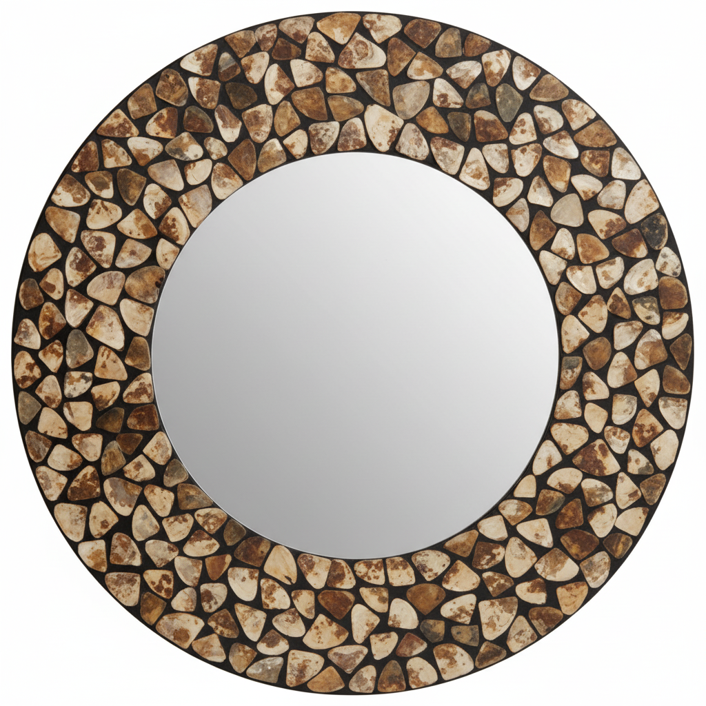 Palu Round Black Wall Mirror with Seashell Inlay
