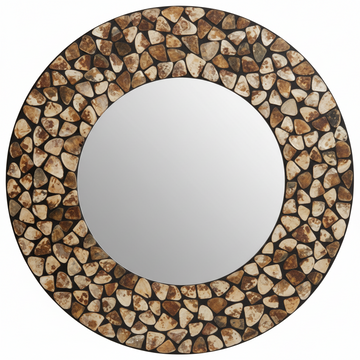 Palu Round Black Wall Mirror with Seashell Inlay