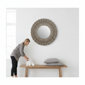 Palu Round Black Wall Mirror with Shell Inlay
