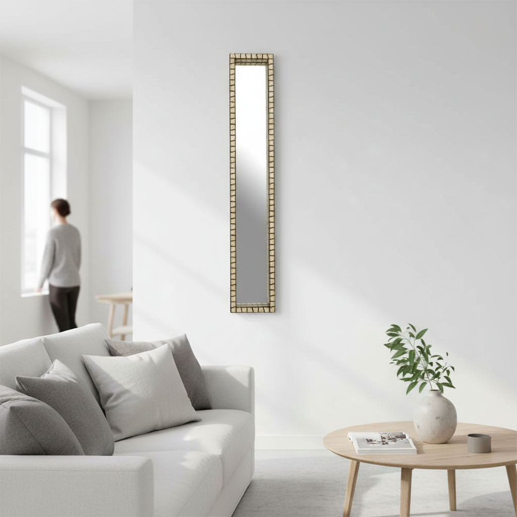 Palu Tall Black Wall Mirror with Shell Inlay