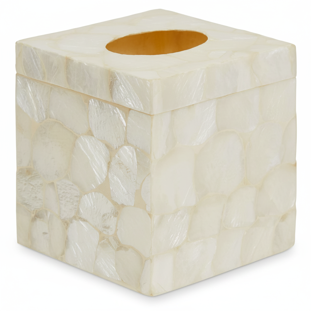 Palu White Shell Square Tissue Box
